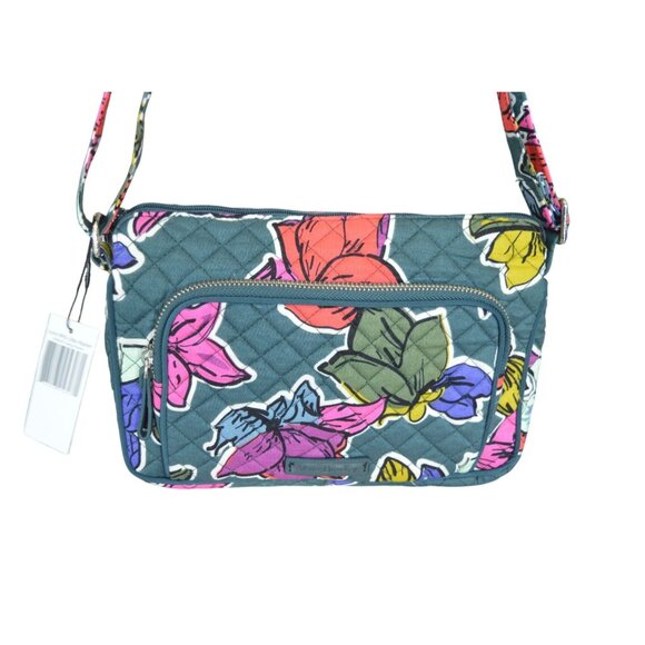 NWT Vera Bradley 2017 Falling Flowers Quilted Crossbody Satchel Teal Pink Green - Picture 1 of 8